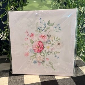 Floral Canvas Art with Pink and Blue Accents